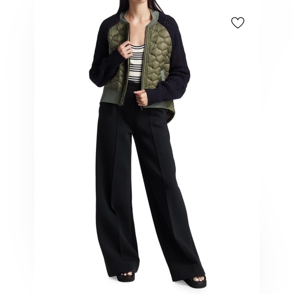 VERONICA BEARD Marjeti Mixed-Media Quilted Bomber Jacket, Olive & Navy, XL - Picture 2 of 13